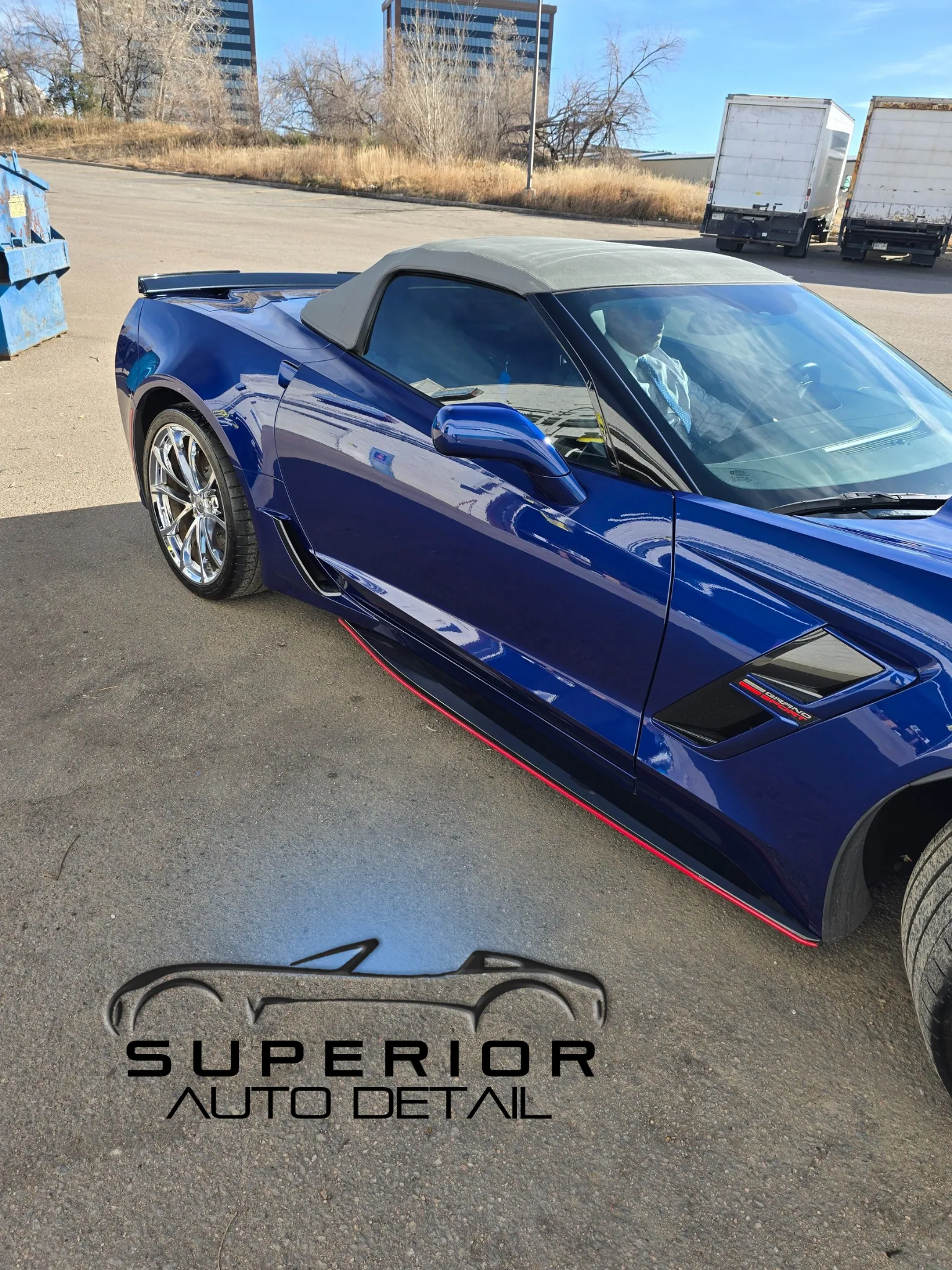 Blue Corvette photographed outside Superior Auto Detail